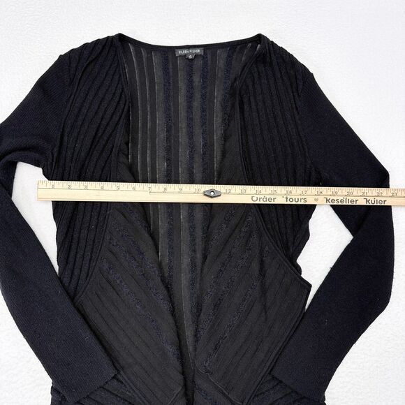Eileen Fisher Cardigan Sweater Size Medium Black Wool Mohair Mature Open Front - Picture 7 of 8